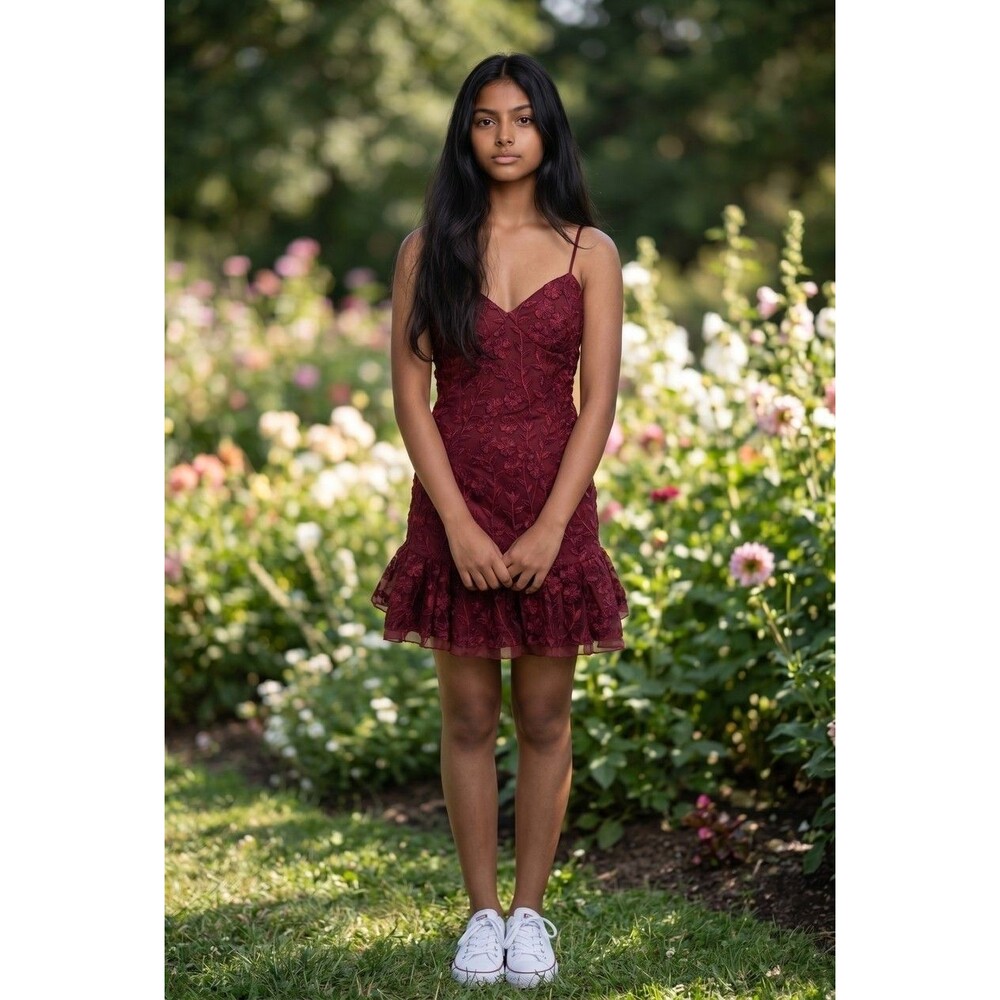 Lulus Lavish Lifestyle Burgundy Enbroidered Ruffled Mini Dress S Floral Flirty - Picture 1 of 10